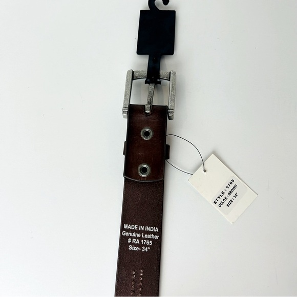 Transit Leather Brown White Stitch Silver Tone Buckle Leather Jean Belt 34 NWT - Picture 5 of 5